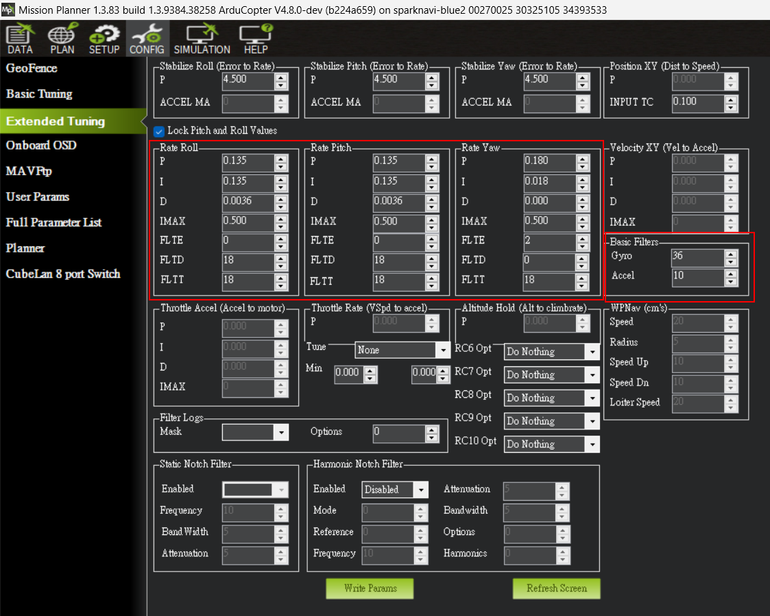 Mission Planner PID and Basic Filters example